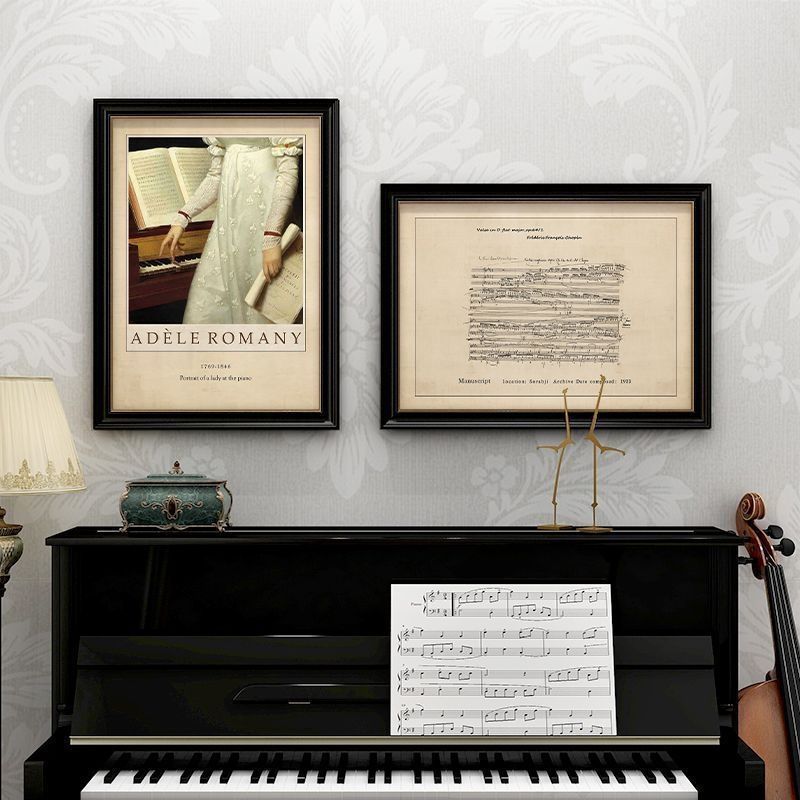 American Retro Music Decorative Painting, French Music Score, Entrance Hanging Painting, Living Room Piano Above Classroom Piano Room Mural