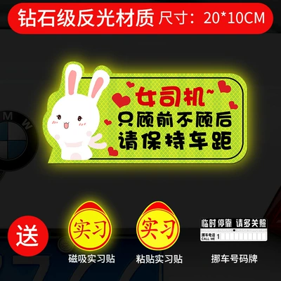 Body sticker — Creative Funny Magnetic Sticker Logo - strong-magnetic-and-strong-reflective-bunny-keep-distance-between-vehicle-gift