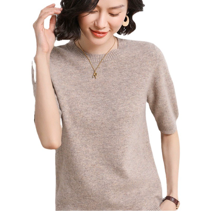 Весна и лето 2022, новый стиль, вязаный женский пуловер с короткими рукавами и круглым вырезом, свитер с половиной рукавов, свободный низ, свитер