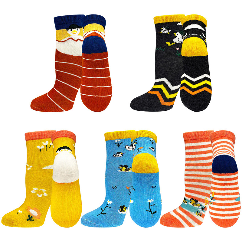 Real Boneless Sewing Head Children Autumn and Winter Cartoon Duck Mid-tube Socks Combed Cotton 5 Double Set Solid Color