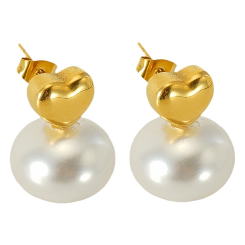 Francés retro de acero inoxidable precioso perla pendientes de titanio de acero diseño chapado en oro elegante todo-fósforo pendientes simples para las mujeres