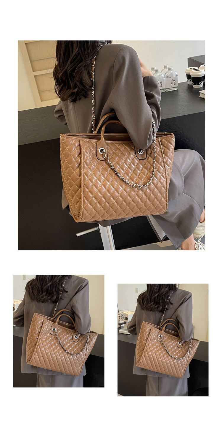 Women's rhombus large capacity women's bag 2024 new chain bag versatile hand held shoulder commuter style tote bag_voghion.com