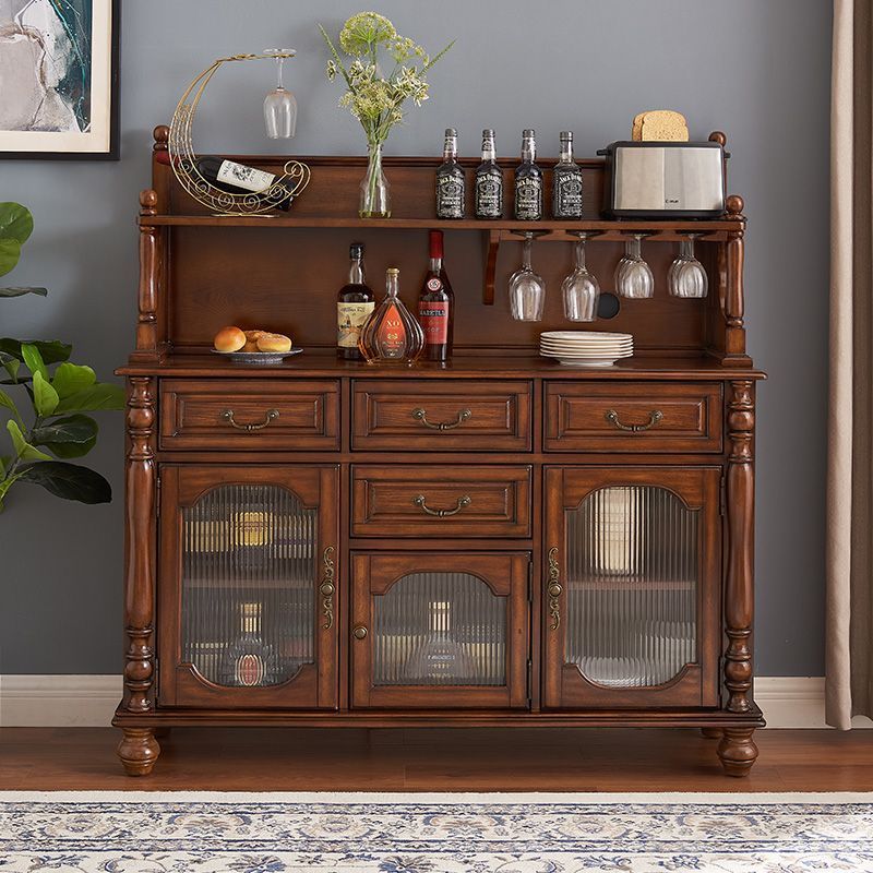 American-Style All-Solid Wood Sideboard Tea Cabinet Dish Cabinet Dining Room Wine Cabinet Front Cabinet Side Cabinet Ready-Made Silk Flowers