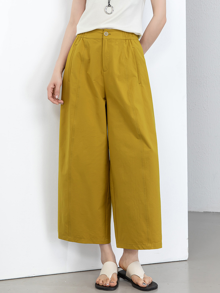 Quần culottes nữ ống rộng cạp cao dáng bong bóng, chất vải mỏng mùa hè, che hông tôn dáng — Hổ phách gừng