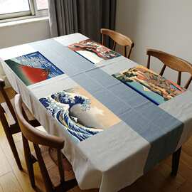 日式餐垫浮世绘装饰隔热垫富士山葛饰北斋神奈川冲浪里棉麻西餐垫