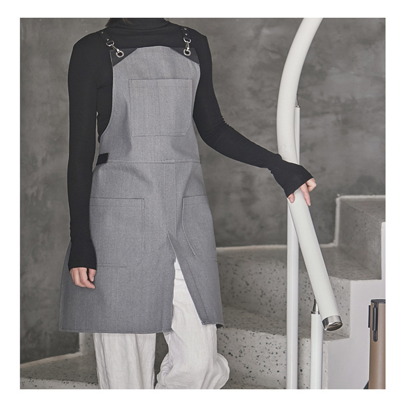 Fashion Split Black Grey Denim Work Apron Barista Suspender Dress Floriculture Gardening Restaurant Work Clothes