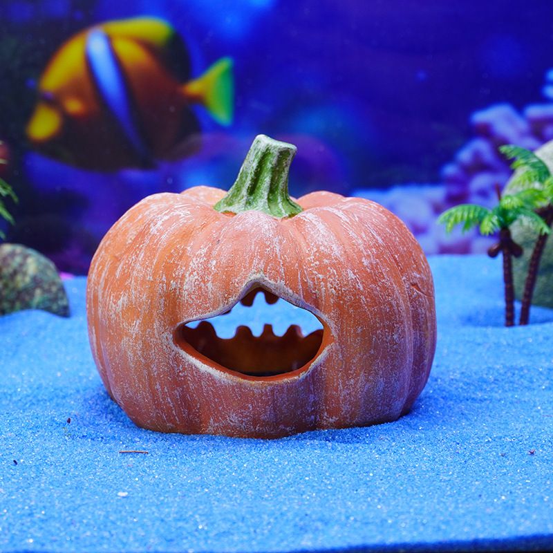 Tanque de peces DIY paisaje decoración peces Camarón escondite casa escalada mascota Halloween resina fantasma cara calabaza decoración del acuario