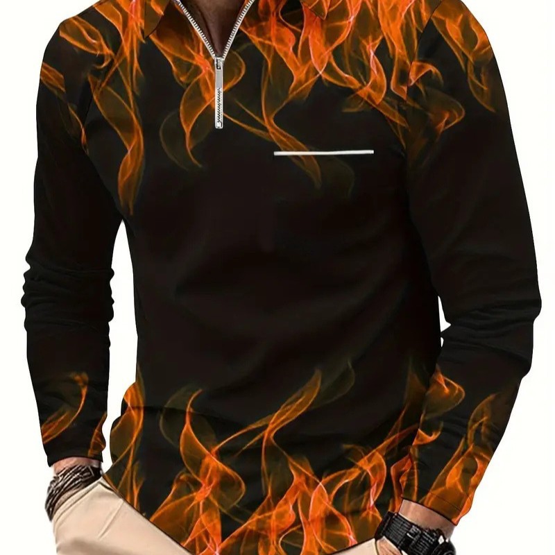 Otoño e invierno todo-fósforo estilo de Hong Kong guapo suéter de manga larga estilo minimal neutral temperamento fresco cremallera camisa POLO MB14