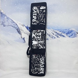 New double-shoulder ski board bag with wheels single board bag compartment double board bag wet and dry separation ski bag graffiti board bag