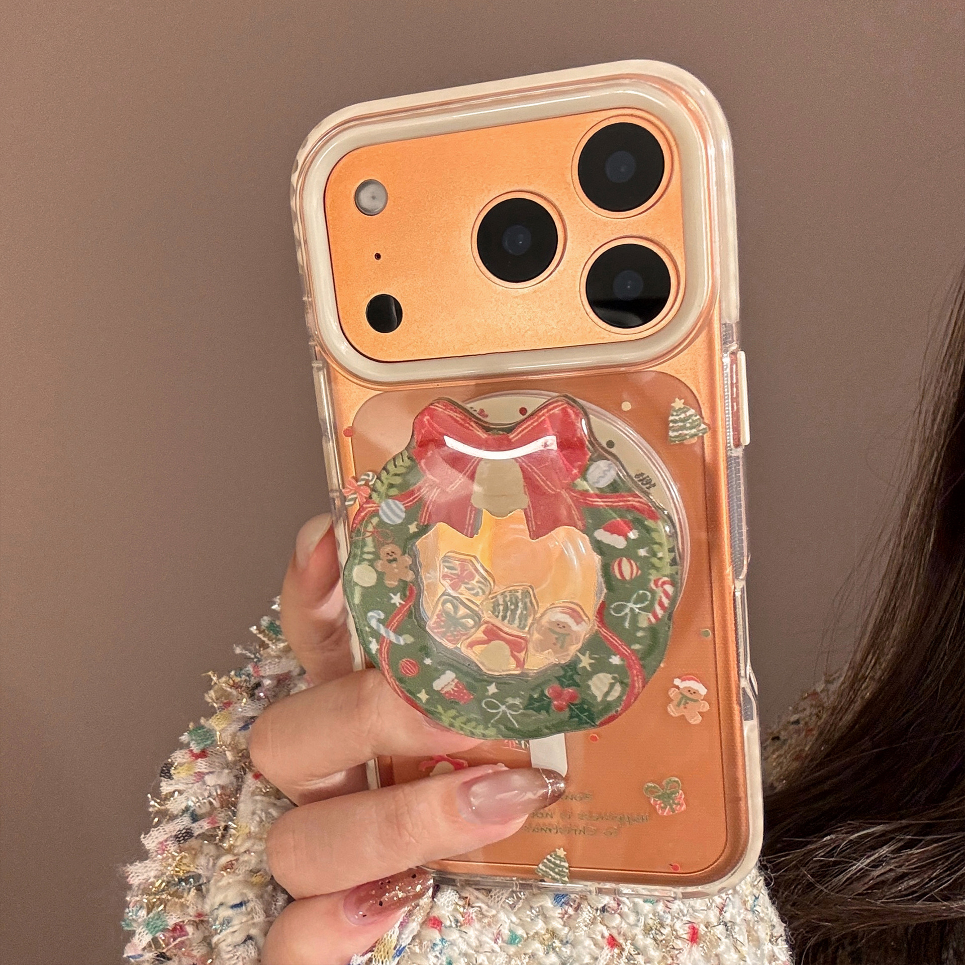 Magnetic Protective Phone Case For Iphone With Christmas Wreath_voghion.com