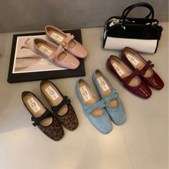 ハイエンドブルーバレエフラットシューズレディースフェアリーシューズスクエアトゥフレンチスタイルスカートメリージェーンシューズ秋2025