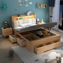 实木床1.2米1.35m小户型现代简约气压抽屉高箱储物收纳儿童单人床