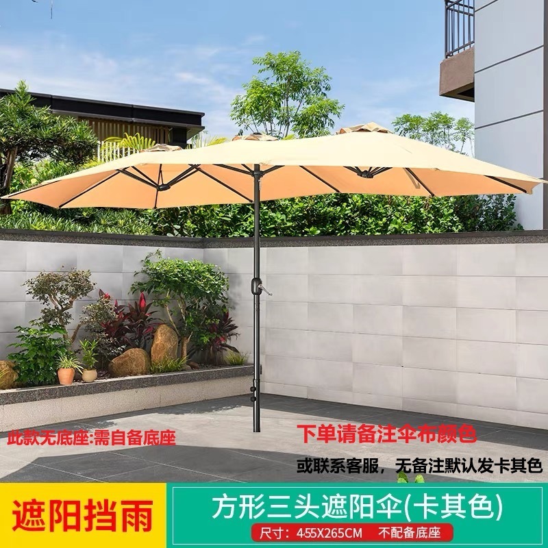 Sombrilla para exteriores, sombrilla de tres cabezas, sombrilla romana, sombrilla grande comercial para el sol, sombrilla rectangular con poste central para patio, para puestos de venta al aire libre image 12