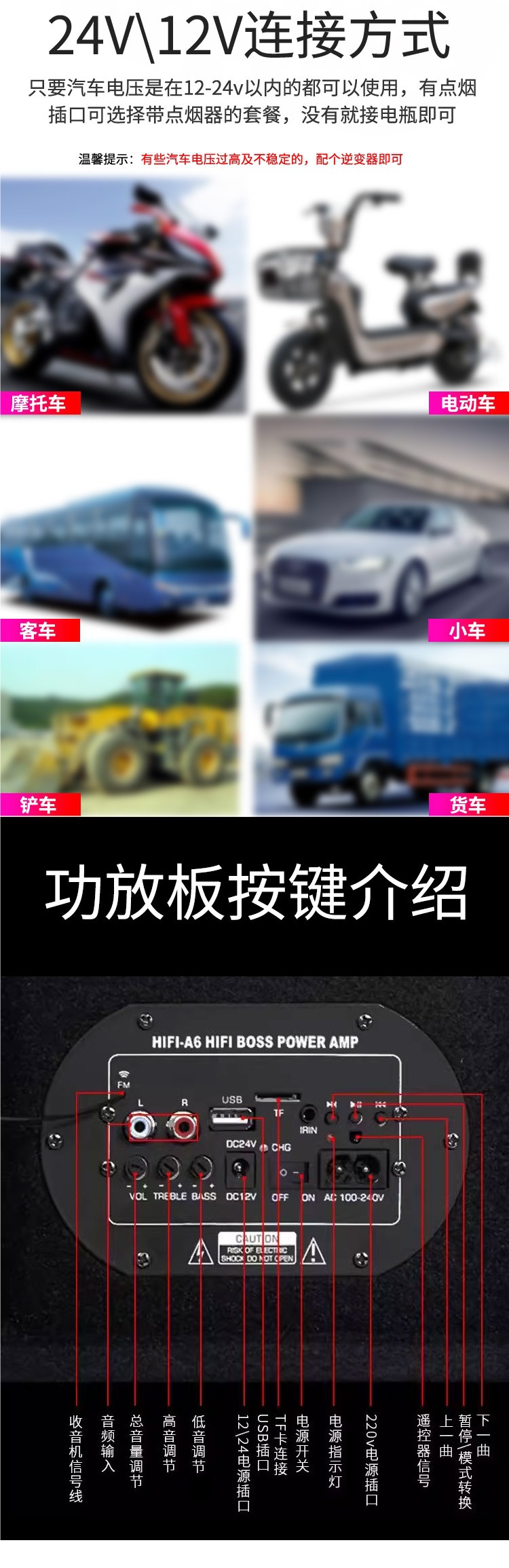 Yingdun Car Audio System, Car-Specific Subwoofer, Bluetooth, Six Speakers, High Volume, Heavy-Duty Truck Amplifier All-In-One Device