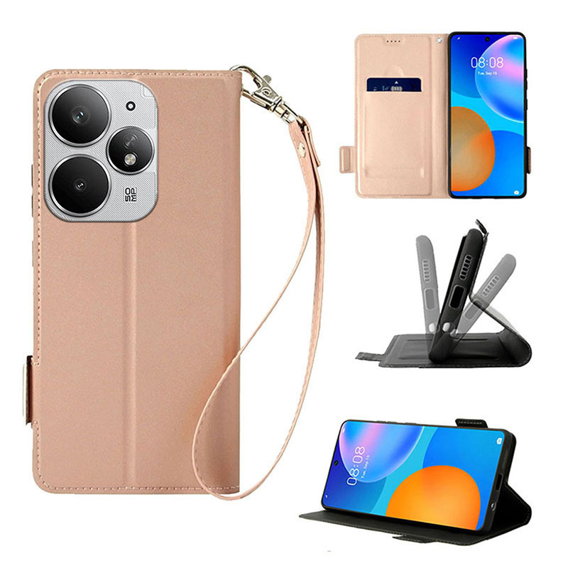 Realme Magnetic Card Protective Leather Case Suitable for Realmeneo7 Turbo Invisible Bracket Mobile Phone Case with Card Holder