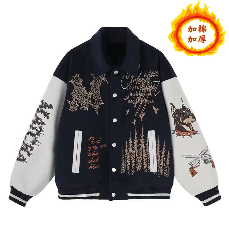 Heavy Embroidery Woolen Jacket for Men and Women in Autumn and Winter New American Silhouette Pilot Baseball Jacket Trendy