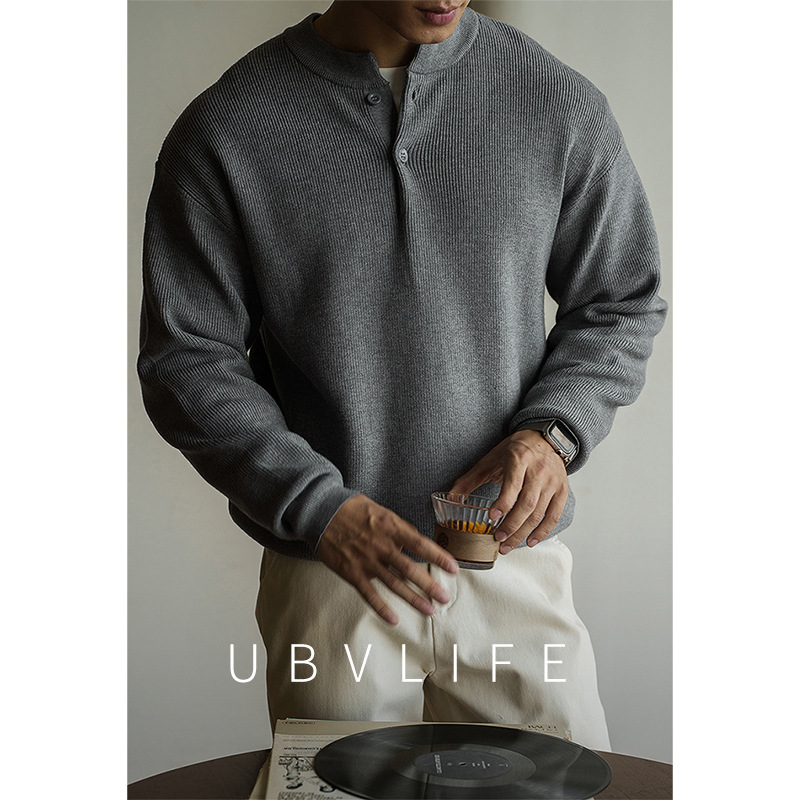 7-Pin Core-Spun Yarn Henry Collar Knitwear for Men 2025 Autum New Old Money Style Casual Knitwear Top for Men