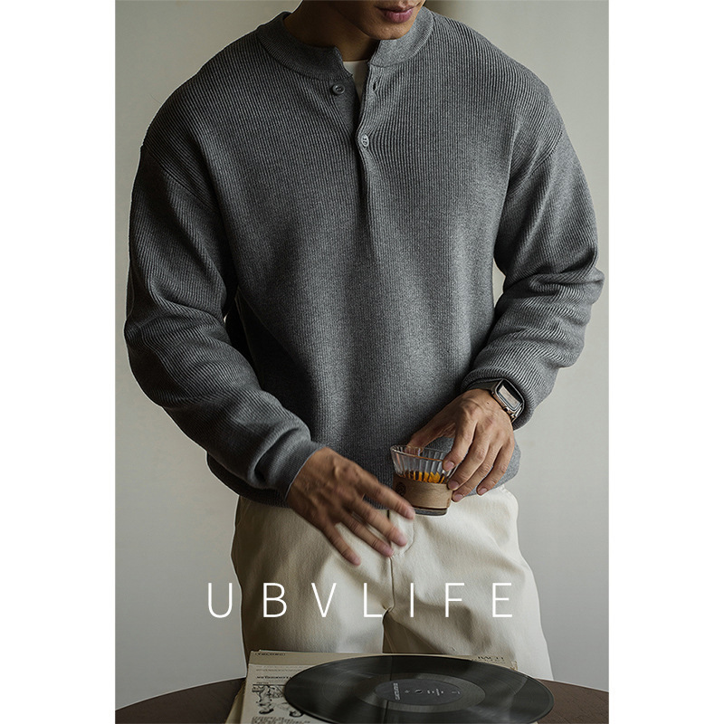 7-Pin Core-Spun Yarn Henry Collar Knitwear for Men 2025 Autum New Old Money Style Casual Knitwear Top for Men