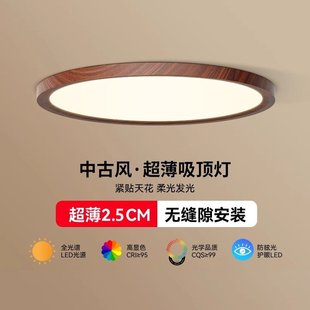 Medieval Style Bedroom Ceiling Lamp, High-End Seamless Eye Protection Lamp, Walnut Color Balcony Aisle Corridor Room Lamp