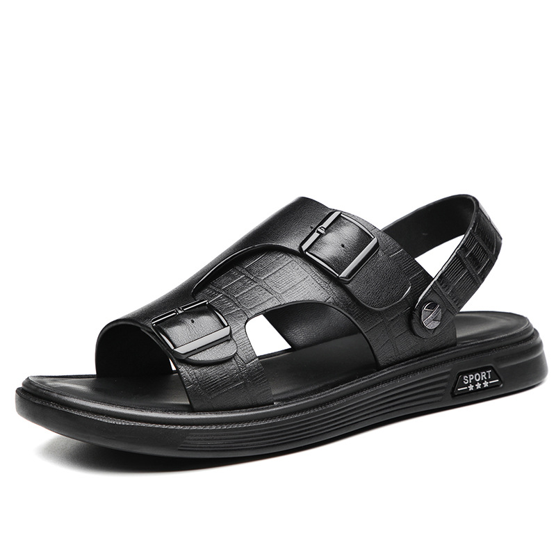 Zapatos de playa de piel de vaca de primera capa para hombre, sandalias para exteriores, zapatos transpirables con punta abierta de cuero genuino informales a la moda para hombre, nuevo estilo de verano
