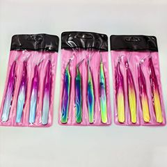 High-end stainless steel grafting eyelash tweezers, professional eyelash specialist flowering set tool golden feather tweezers complete set 
