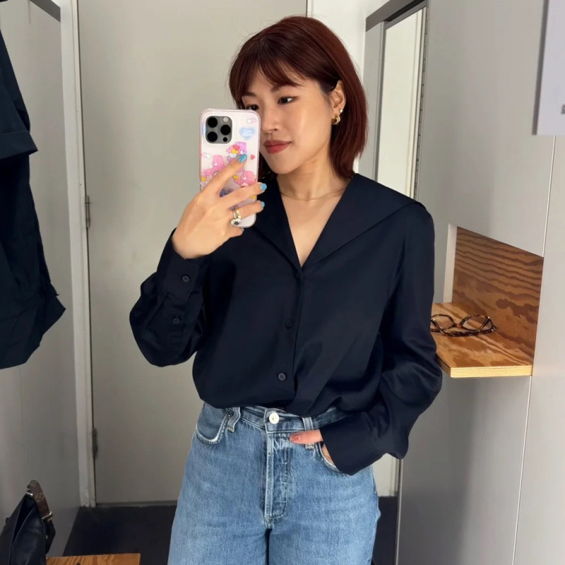 CS女装 棉质大翻领弧形下摆长袖衬衫女 2025年秋季衬衣1301879001|undefined
