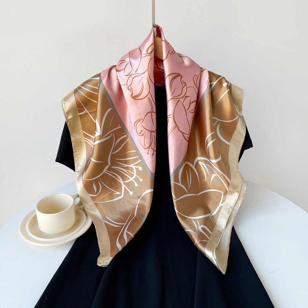 Women's Large Square Silk Scarf Satin Hijab Headscarf Elegant_voghion.com