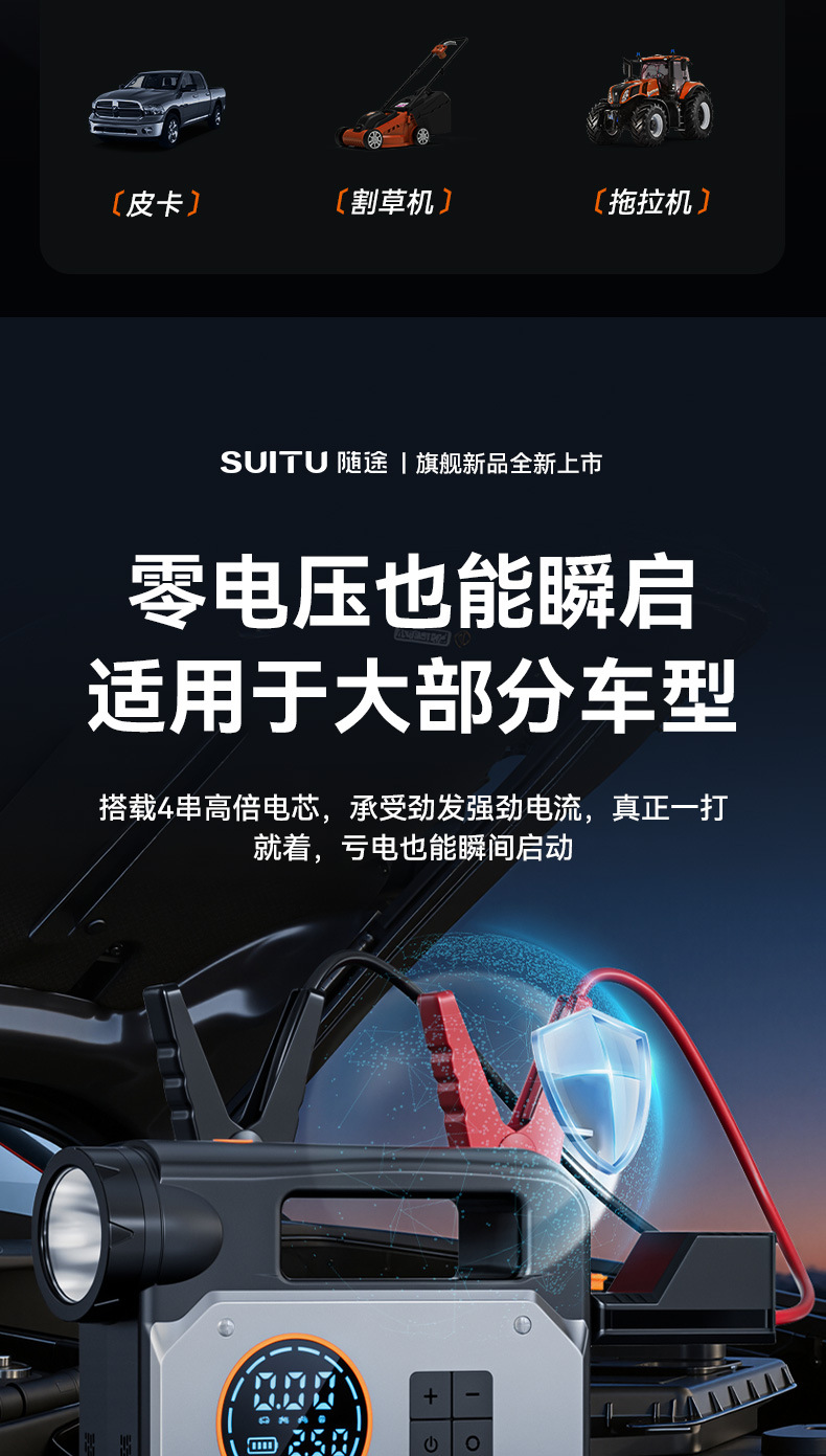 Car Wireless Air Pump, Portable Car Air Pump, Emergency Starting Power Supply, Power Bank, Multi-Functional Artifact