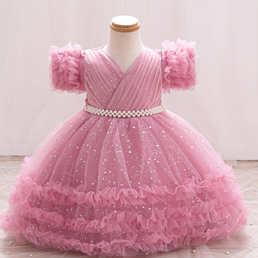 Vestido de niña de comercio exterior transfronterizo vestido de princesa esponjoso con lentejuelas con cuentas vestido de bebé para niños