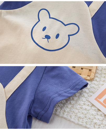 Summer Short Sleeve Crawling Suit for Newborns, Pure Cotton, Unisex Baby, Breathable Cartoon Bear, Thin and Breathable Onesie