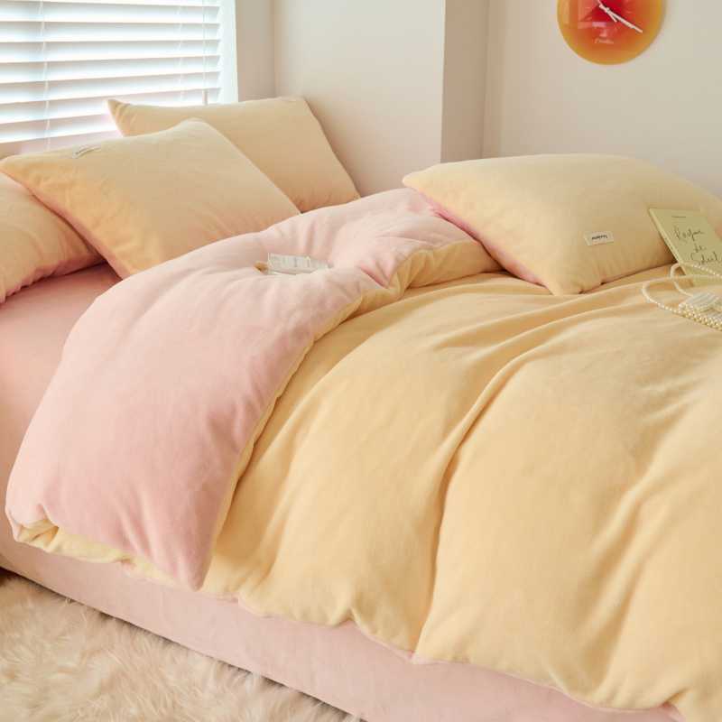 Nantong Home Textiles Bedding 2025 New Style Ins Simple Milk Velvet Two-Tone Four-Piece Set Series Wholesale 4