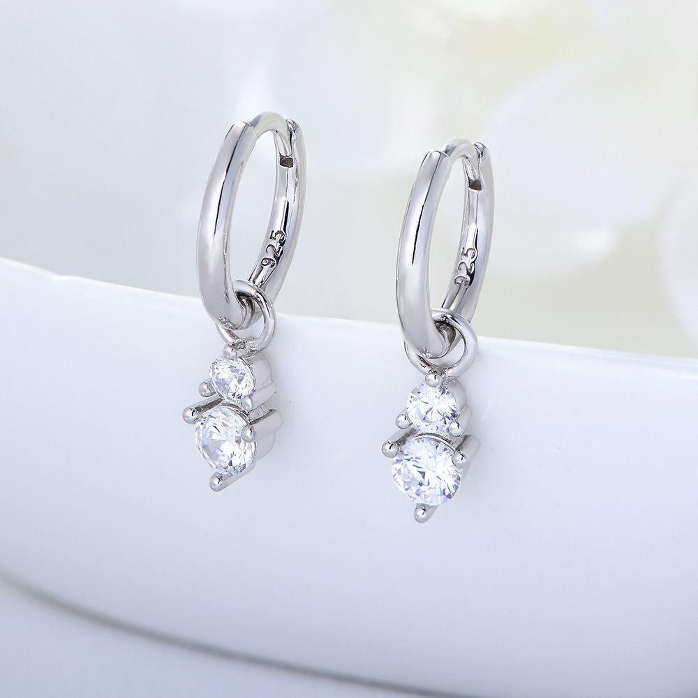 Zircon Inlay Material Earrings Classification 1 Pair Quantity 1 Pair 925 Sterling Silver Zircon Round Earrings
