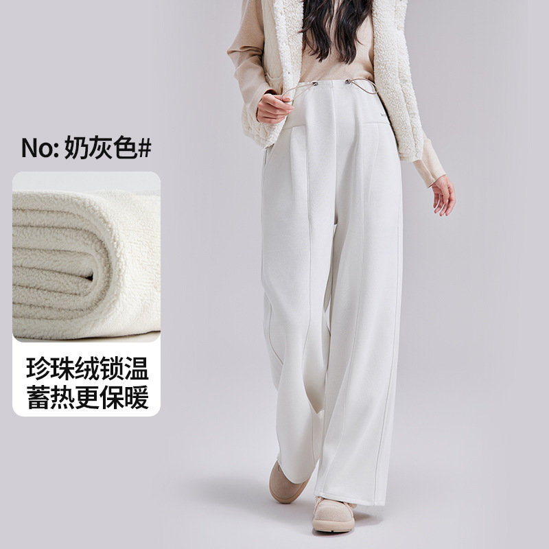 冬季加绒休闲裤孕妇裤加厚保暖垂感托腹阔腿裤高腰高弹力直筒裤|undefined