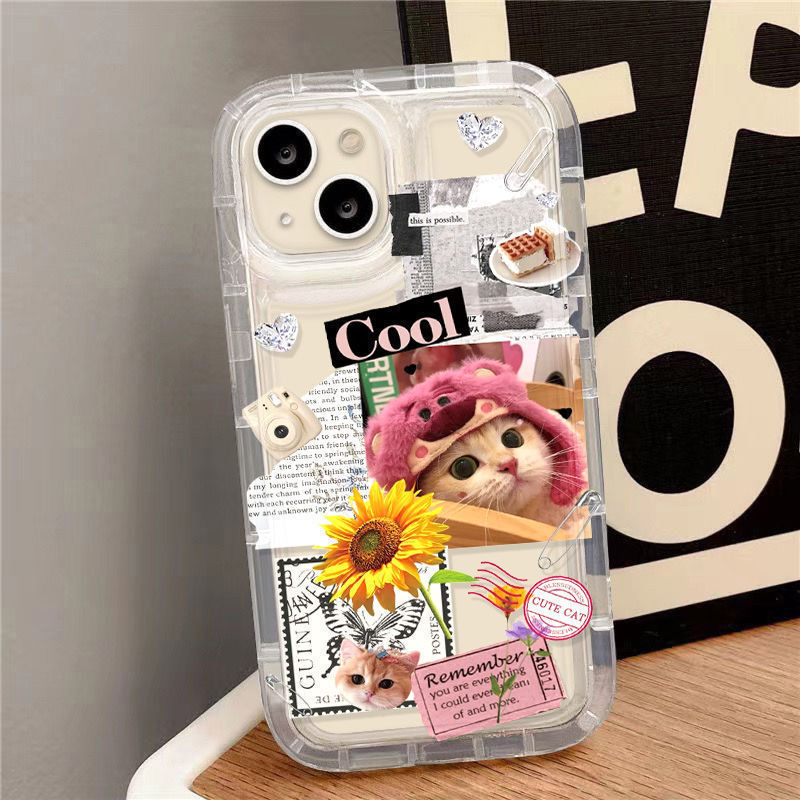Collage Cat Illustration Apple 15 Mobile Phone Case Iphone14Promax Soft Glue 13/12/11 All-Inclusive Anti-Fall Xr