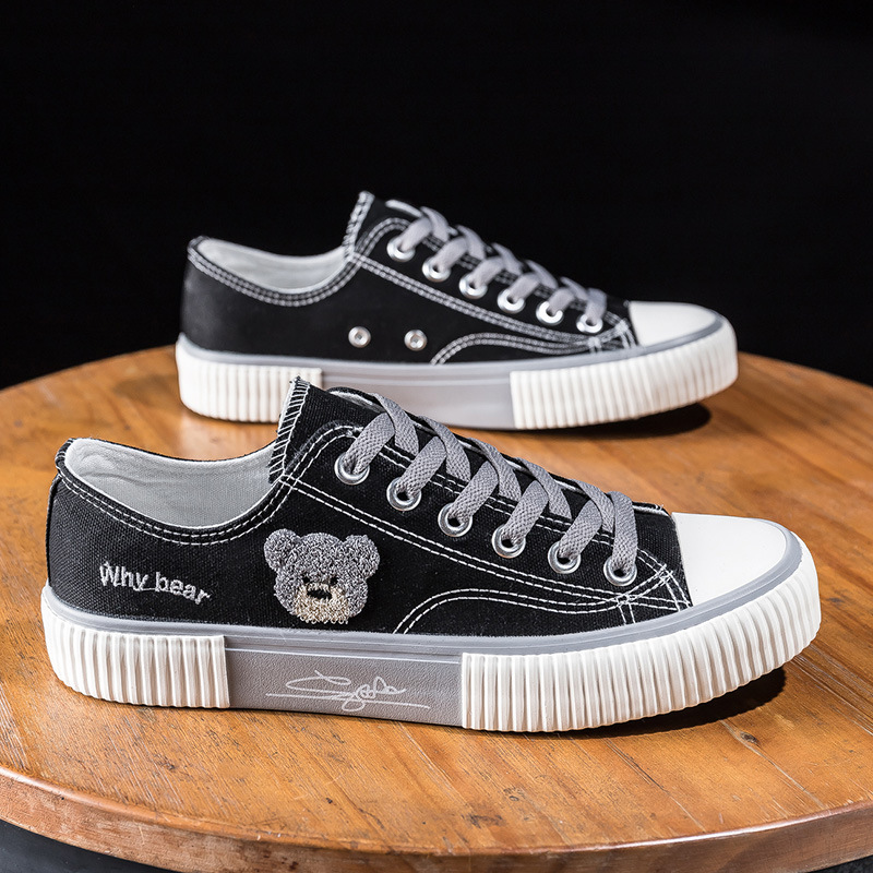 Oso zapatos de lona de los hombres de verano 2023 nuevo transpirable versátil de moda bajo-top estudiante zapatillas casuales zapatos de tela zapatos de moda
