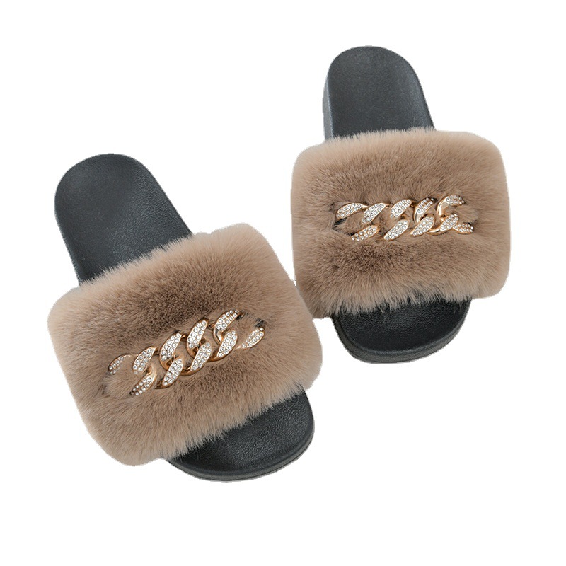 2022 new foreign trade popular metal chain flip-flops women's summer outer wear thick bottom non-slip plush slippers sandals