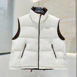 Double-sided Down Jacket Vest 2024 Autumn and Winter New Korean Style Loose Thick Vertical Collar White Duck Down Winch Jacket Trendy