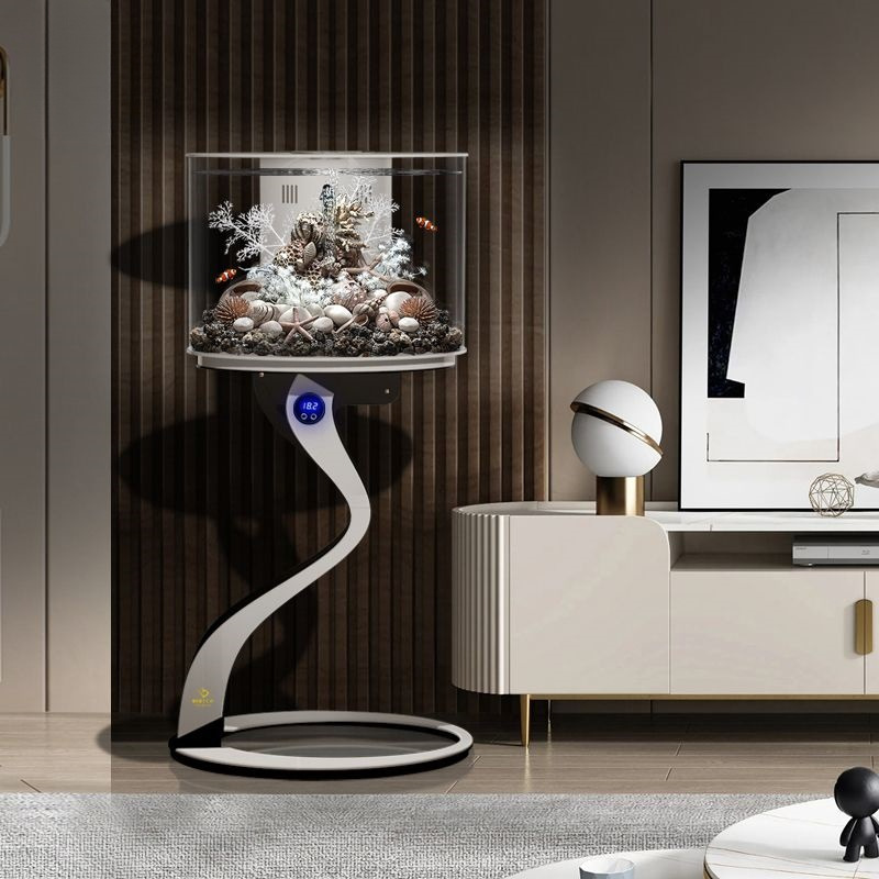 客厅办公家用一体小型落地鱼缸轻奢智能生态艺术创意网红增氧造ァ
