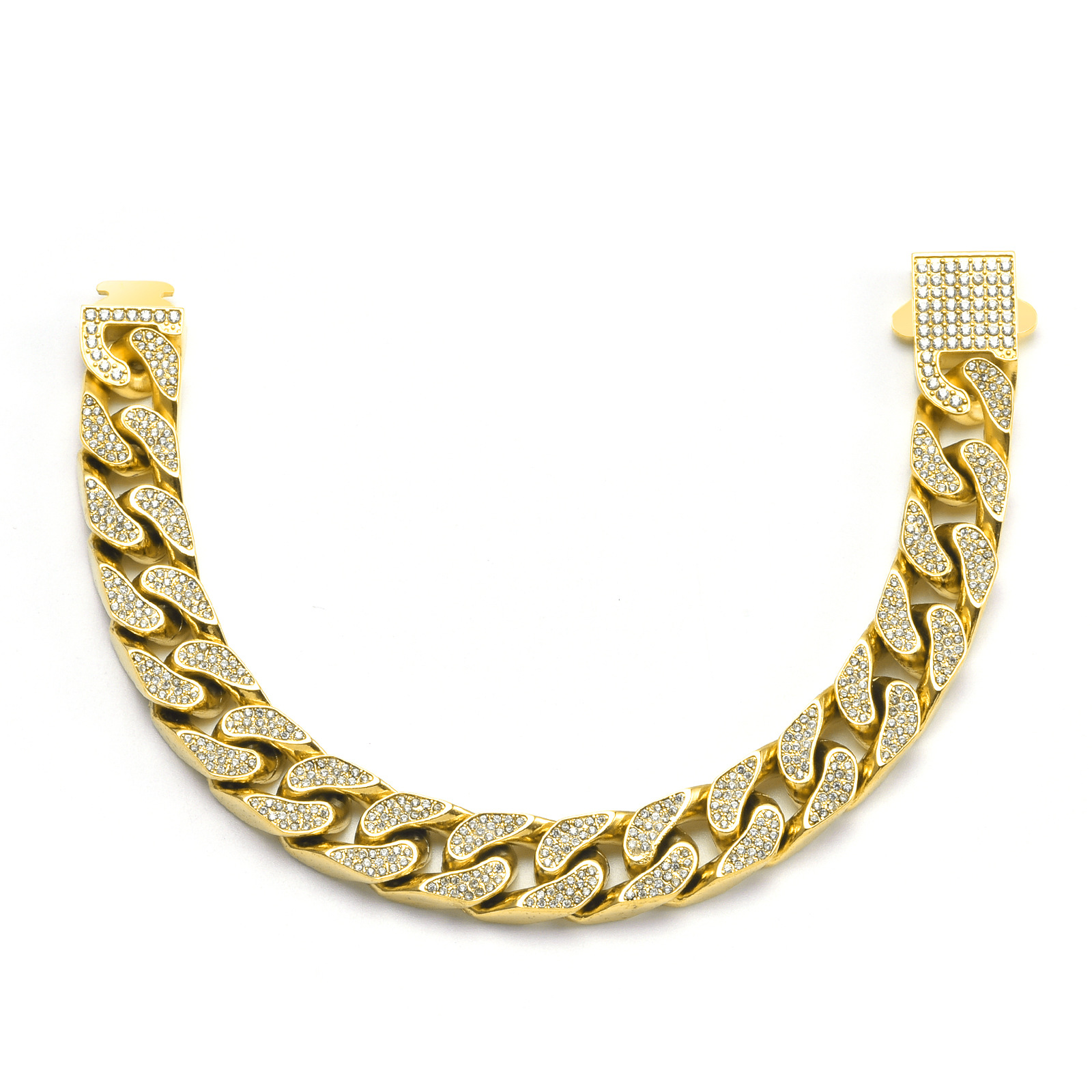 Men's Cuban Link Necklace With Diamond Accents In Stainless Steel_voghion.com
