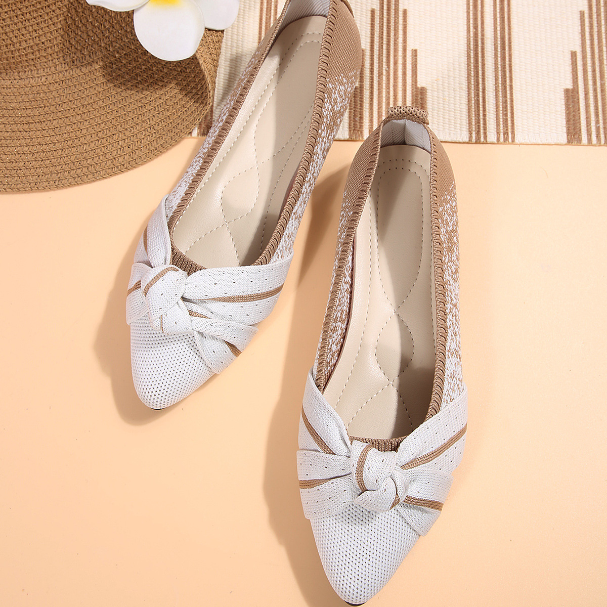 Women's Pointed Toe Flyknit Flat Slip-on Shoes Casual Loafers_voghion.com