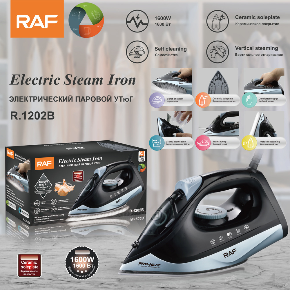 Placa inferior de cerámica doméstica transfronteriza estándar europea RAF, plancha eléctrica de vapor de mano, plancha eléctrica portátil, plancha en aerosol