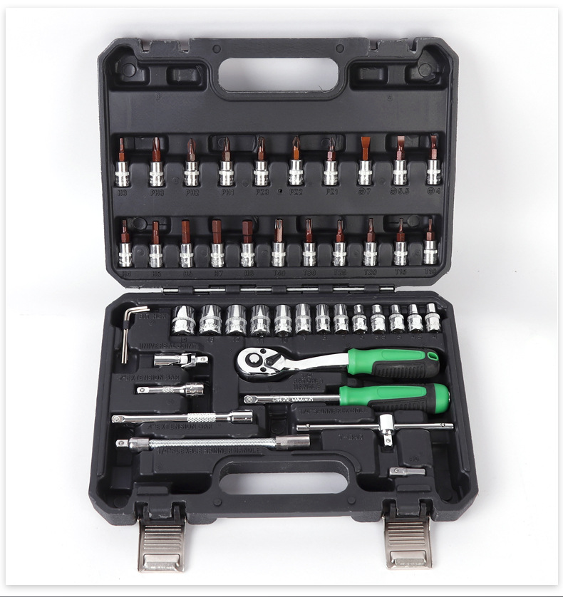 46-piece auto repair kit for home maintenance, auto repair hardware tool set, one box of dual-use wrenches and sockets