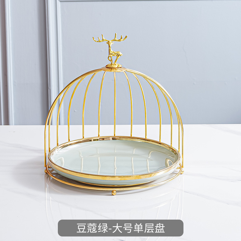 Plato de fruta de cerámica de lujo ligero mesa de café de la sala de estar cesta de frutas en casa plato de pastel de caramelo creativo adornos de almacenamiento de postre de doble capa