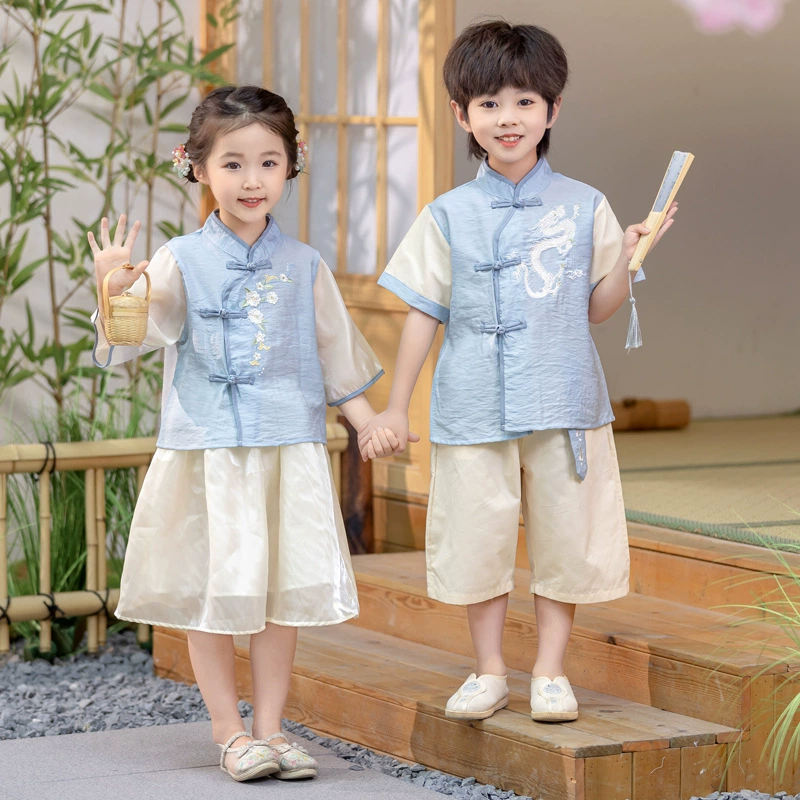 Дети мужского и женского пола Hanfu дети летняя новая форма с короткими рукавами