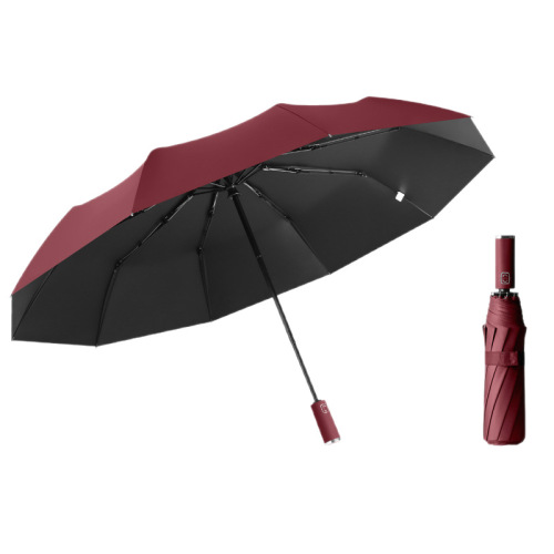 Fully automatic 10-rib umbrella: Black-coated UV-protective, sun-and-rain umbrella—ideal for business use. Customizable, wholesale advertising umbrellas available.