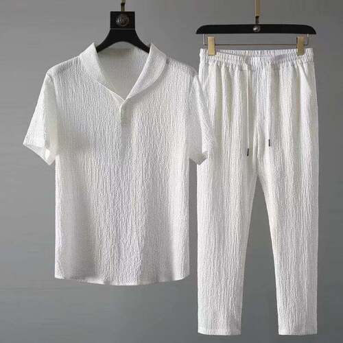 Lifestyle Set for Men 2025 New Summer Thin Version Sports Set for Men Fashion Short Sleeve Long Pants Trendy Light Luxury Two Piece