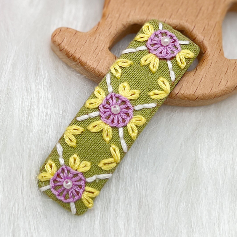 Lu bordado lindo gato perla coreano pinzas de pelo hechas a mano diy bordado creativo para chicas rotas flores pinzas de pelo lateral