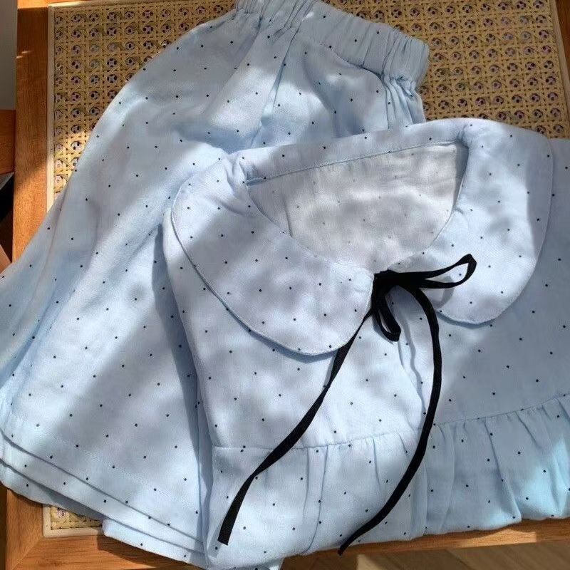 夏の女性用の可愛くて甘い水玉模様のパジャマ、学生のホームウェアとして着用できる新しい半袖ショーツ、高価値のスーツ|undefined