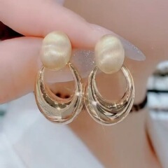 纯银针拉丝耳钉椭圆形金属镂空耳环个性百搭几何耳饰新款爆款简约