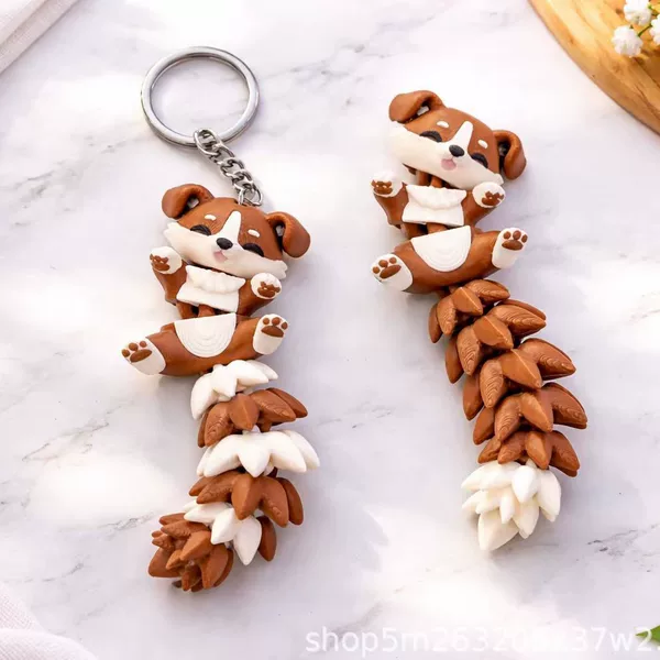 3D Printed Cute Cat and Fox Keychain with Fully Articulated Body, New Cross-Border Product Ornament